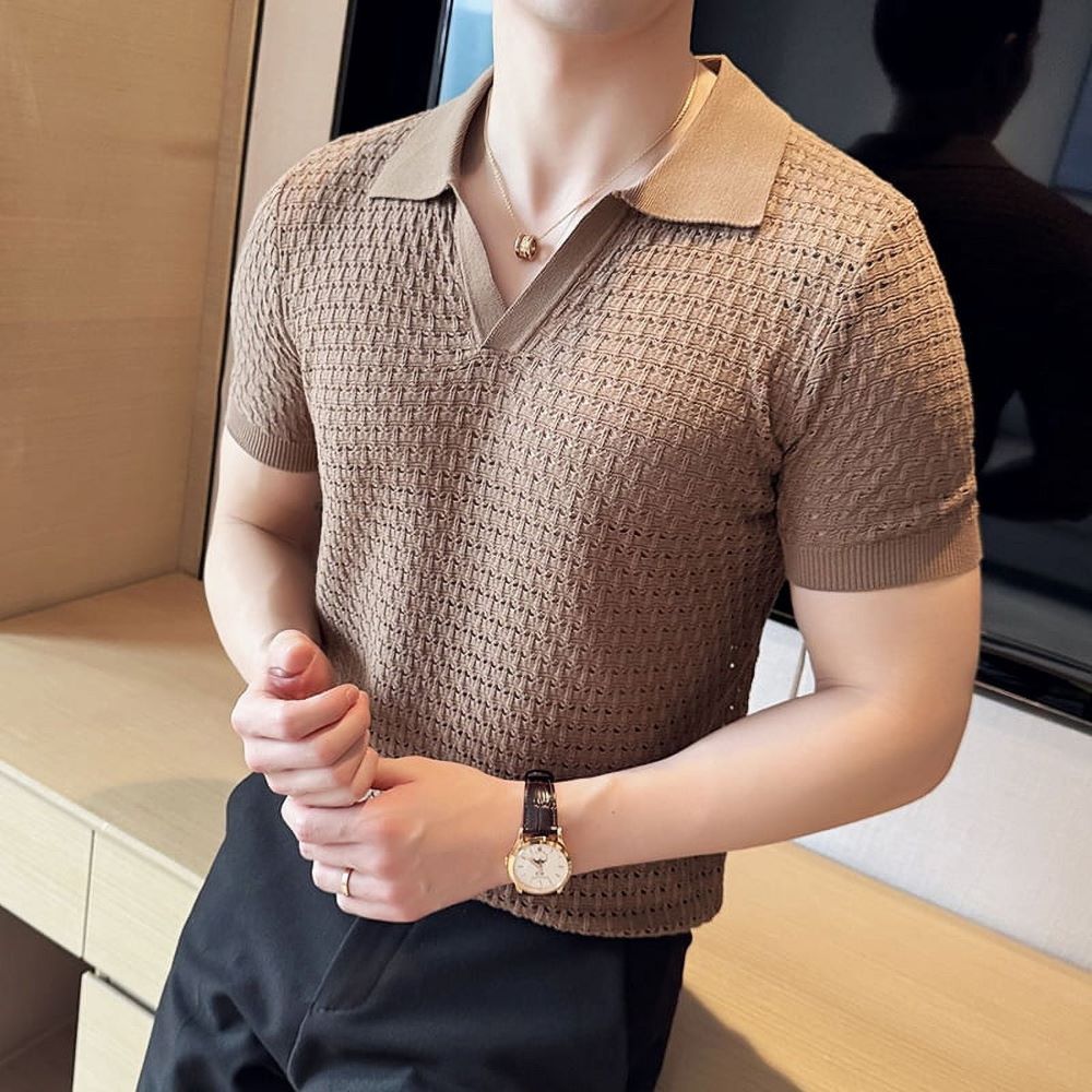 Men’s Textured Knit Polo Shirt