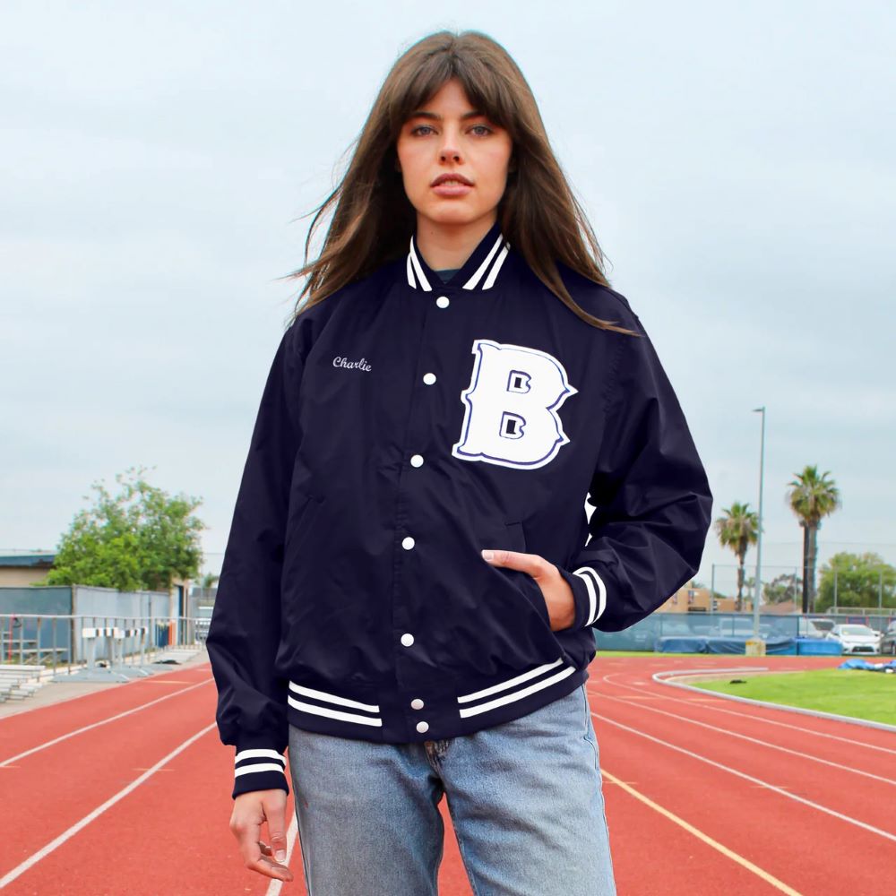 Women’s Navy Blue Varsity Jacket Classic Baseball Style
