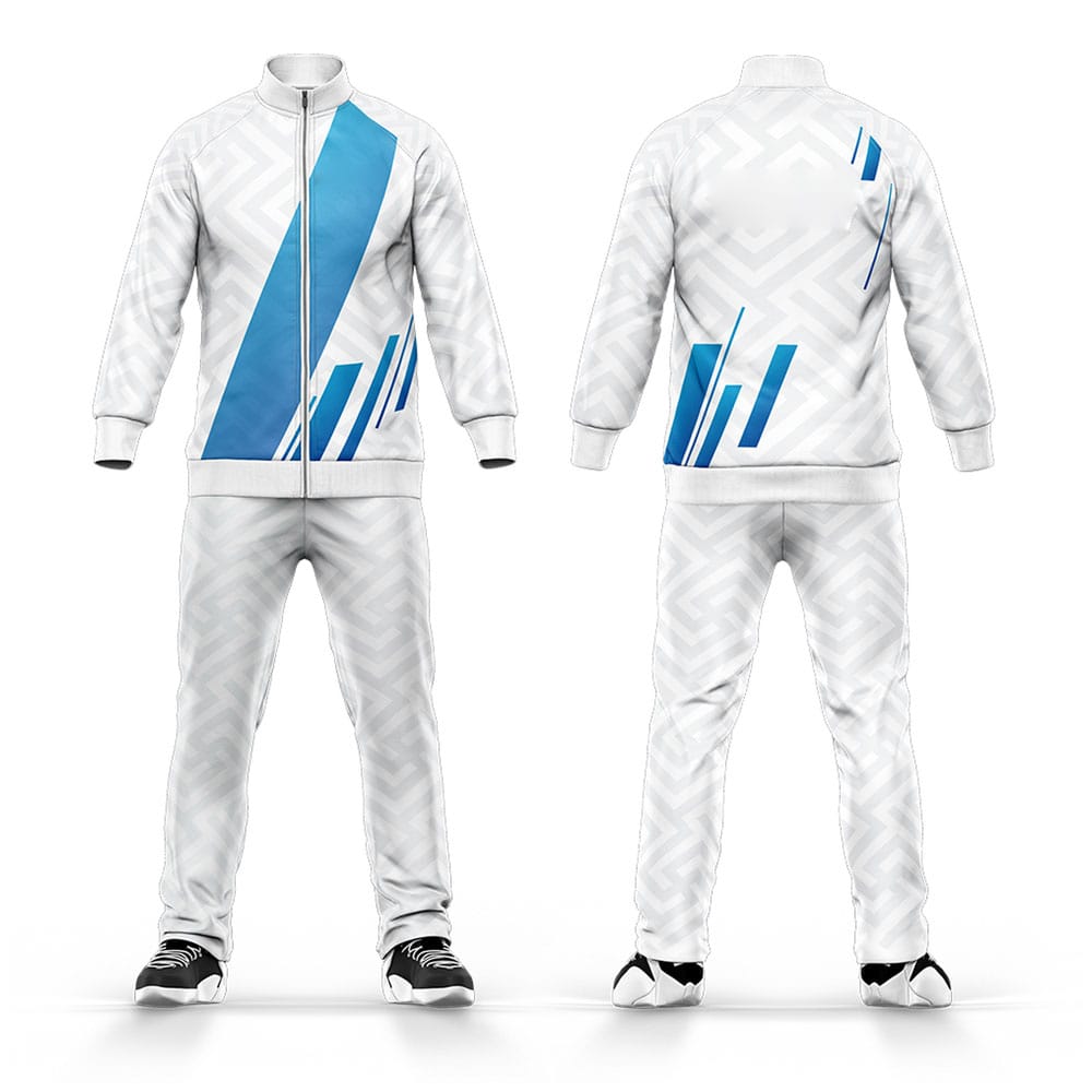 Men White Track Suit with Blue Stripe